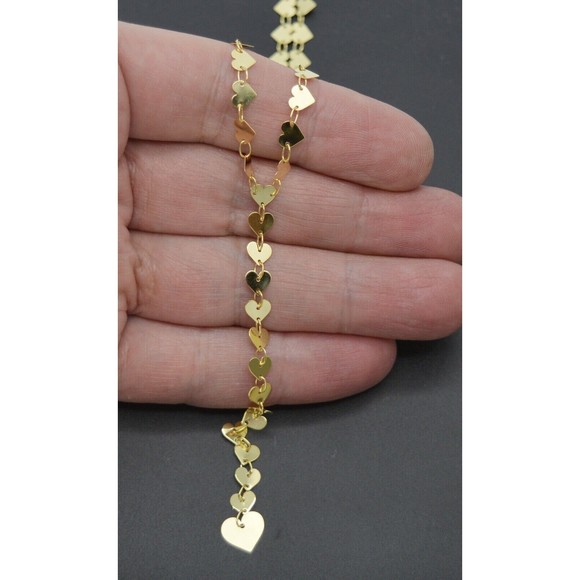 Real 14K Yellow Gold Charm 18" Mirrored Heart Charm 3.5gr Chain Lariat YNecklace - Picture 4 of 6